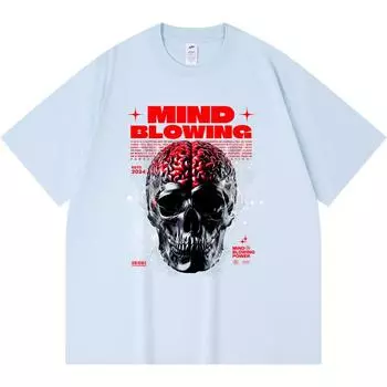 230GSM 100% Cotton T-Shirt Mind Blowing Print Tees Funny Harajuku Style Combed Cotton Tshirt XS абрикосовый