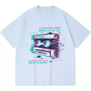 230GSM 100% Cotton T-Shirt Mixtape Neon Glitch Retro T-Shirt Print Tees Funny Harajuku Style Combed Cotton Tshirt XS абрикосовый