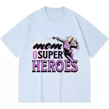 230GSM 100% Cotton T-Shirt Mom Of Super Heroes Mother Print Tees Funny Harajuku Style Combed Cotton Tshirt XS абрикосовый