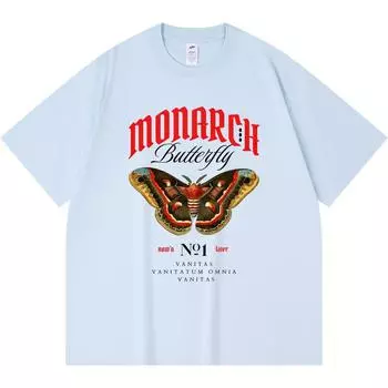 230GSM 100% Cotton T-Shirt Monarch Butterfly Minimal Elegant Print Tees Funny Harajuku Style Combed Cotton Tshirt XS абрикосовый