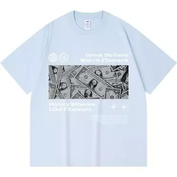 230GSM 100% Cotton T-Shirt Money Blooms Print Tees Funny Harajuku Style Combed Cotton Tshirt XS абрикосовый