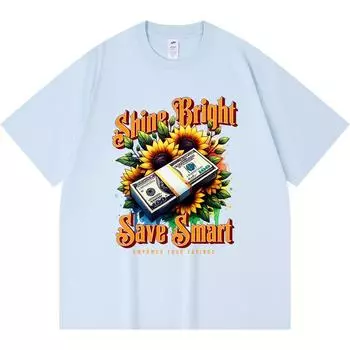 230GSM 100% Cotton T-Shirt Money bundle sunflower decoration Print Tees Funny Harajuku Style Combed Cotton Tshirt XS абрикосовый