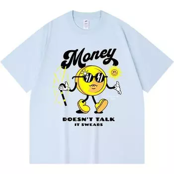230GSM 100% Cotton T-Shirt Money Doesnt Talk Comic Cartoon Mascot Print Tees Funny Harajuku Style Combed Cotton Tshirt XS абрикосовый