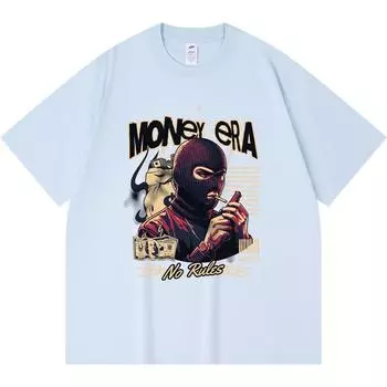 230GSM 100% Cotton T-Shirt Money Era Print Tees Funny Harajuku Style Combed Cotton Tshirt XS абрикосовый