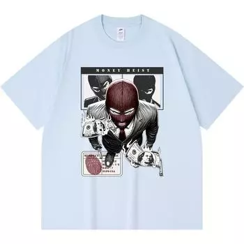 230GSM 100% Cotton T-Shirt Money Heist Print Tees Funny Harajuku Style Combed Cotton Tshirt XS абрикосовый