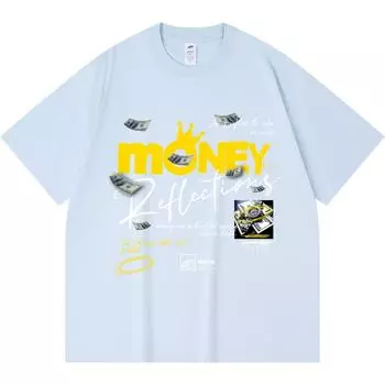 230GSM 100% Cotton T-Shirt Money Reflections Print Tees Funny Harajuku Style Combed Cotton Tshirt XS абрикосовый