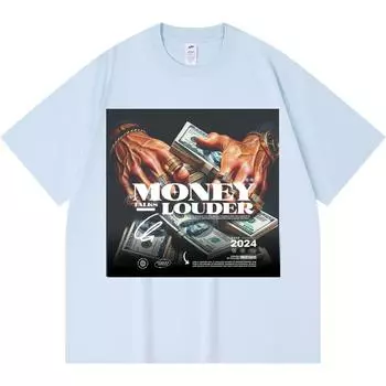 230GSM 100% Cotton T-Shirt Money Talk Louder Print Tees Funny Harajuku Style Combed Cotton Tshirt XS абрикосовый