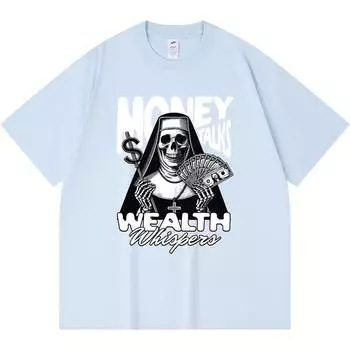 230GSM 100% Cotton T-Shirt Money Talks Wealth Whisper Print Tees Funny Harajuku Style Combed Cotton Tshirt XS абрикосовый