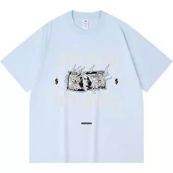 230GSM 100% Cotton T-Shirt Money Up in Flames Print Tees Funny Harajuku Style Combed Cotton Tshirt XS абрикосовый