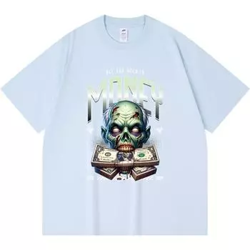 230GSM 100% Cotton T-Shirt Money Zombie T-shirt Print Tees Funny Harajuku Style Combed Cotton Tshirt XS абрикосовый