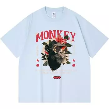 230GSM 100% Cotton T-Shirt Monkey Print Tees Funny Harajuku Style Combed Cotton Tshirt XS абрикосовый