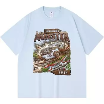 230GSM 100% Cotton T-Shirt Monster Car Print Tees Funny Harajuku Style Combed Cotton Tshirt XS абрикосовый