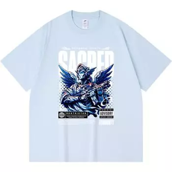 230GSM 100% Cotton T-Shirt Monument Mecha Sacred Print Tees Funny Harajuku Style Combed Cotton Tshirt XS абрикосовый