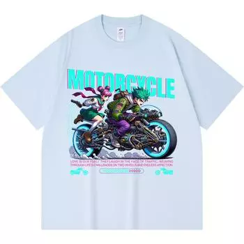 230GSM 100% Cotton T-Shirt Motorcycle Couple Japan Anime Print Tees Funny Harajuku Style Combed Cotton Tshirt XS абрикосовый