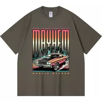 230GSM 100% Cotton T-Shirt Muscle Mayhem Print Tees Funny Harajuku Style Combed Cotton Tshirt XS абрикосовый