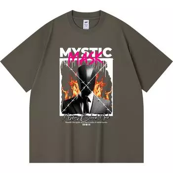 230GSM 100% Cotton T-Shirt Mystic Mask Print Tees Funny Harajuku Style Combed Cotton Tshirt XS абрикосовый