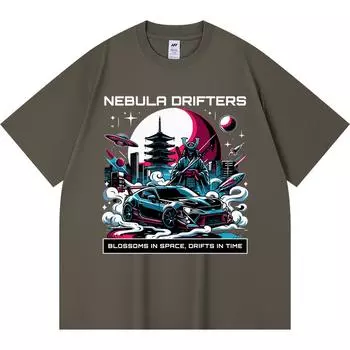 230GSM 100% Cotton T-Shirt Nebula Drifters Print Tees Funny Harajuku Style Combed Cotton Tshirt XS абрикосовый