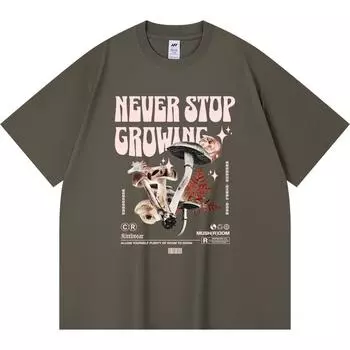 230GSM 100% Cotton T-Shirt Never Stop Growing Print Tees Funny Harajuku Style Combed Cotton Tshirt XS абрикосовый