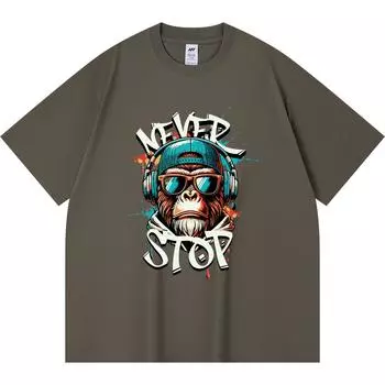 230GSM 100% Cotton T-Shirt Never Stop Print Tees Funny Harajuku Style Combed Cotton Tshirt XS абрикосовый