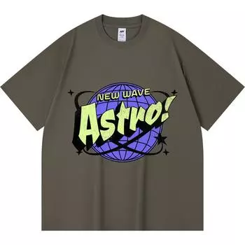 230GSM 100% Cotton T-Shirt New Wave Astro! Print Tees Funny Harajuku Style Combed Cotton Tshirt XS абрикосовый