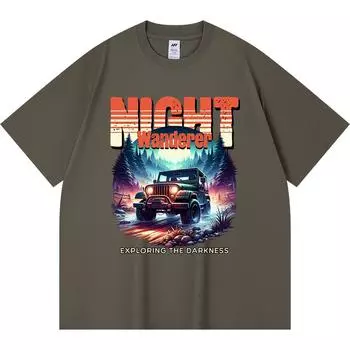 230GSM 100% Cotton T-Shirt Night Wanderer Print Tees Funny Harajuku Style Combed Cotton Tshirt XS абрикосовый