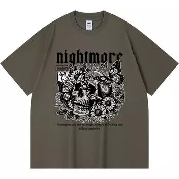 230GSM 100% Cotton T-Shirt Nightmare Print Tees Funny Harajuku Style Combed Cotton Tshirt XS абрикосовый