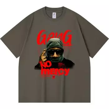 230GSM 100% Cotton T-Shirt No Mercy Print Tees Funny Harajuku Style Combed Cotton Tshirt XS абрикосовый