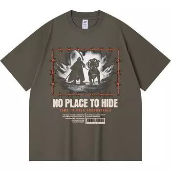 230GSM 100% Cotton T-Shirt No Place To Hide Print Tees Funny Harajuku Style Combed Cotton Tshirt XS абрикосовый
