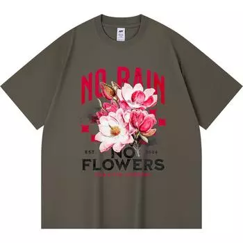 230GSM 100% Cotton T-Shirt No Rain no Flowers Print Tees Funny Harajuku Style Combed Cotton Tshirt XS абрикосовый