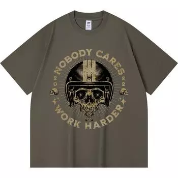 230GSM 100% Cotton T-Shirt NOBODY CARES SKULL HEAD Print Tees Funny Harajuku Style Combed Cotton Tshirt XS абрикосовый