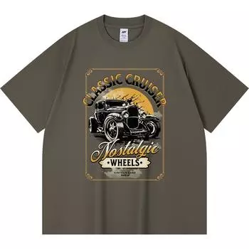 230GSM 100% Cotton T-Shirt Nostalgic Wheels Print Tees Funny Harajuku Style Combed Cotton Tshirt XS абрикосовый