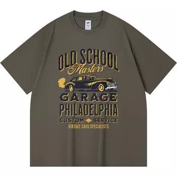 230GSM 100% Cotton T-Shirt Old School Garage Philadelphia Car Print Tees Funny Harajuku Style Combed Cotton Tshirt XS абрикосовый
