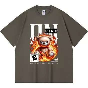 230GSM 100% Cotton T-Shirt On Fire Print Tees Funny Harajuku Style Combed Cotton Tshirt XS абрикосовый