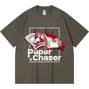 230GSM 100% Cotton T-Shirt Paper Chaser Print Tees Funny Harajuku Style Combed Cotton Tshirt XS абрикосовый