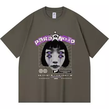 230GSM 100% Cotton T-Shirt Paranoid Print Tees Funny Harajuku Style Combed Cotton Tshirt XS абрикосовый