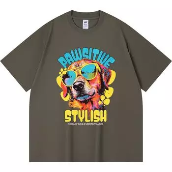 230GSM 100% Cotton T-Shirt Pawsitive Stylish Print Tees Funny Harajuku Style Combed Cotton Tshirt XS абрикосовый