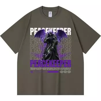 230GSM 100% Cotton T-Shirt Peacekeeper Print Tees Funny Harajuku Style Combed Cotton Tshirt XS абрикосовый