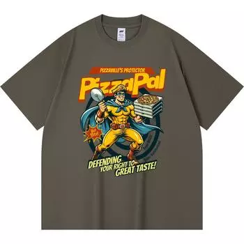 230GSM 100% Cotton T-Shirt PizzaPal Print Tees Funny Harajuku Style Combed Cotton Tshirt XS абрикосовый