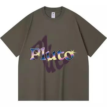 230GSM 100% Cotton T-Shirt Pluto Print Tees Funny Harajuku Style Combed Cotton Tshirt XS абрикосовый