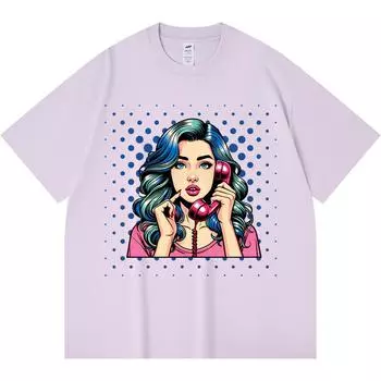 230GSM 100% Cotton T-Shirt pop-art girl calling Print Tees Funny Harajuku Style Combed Cotton Tshirt XS абрикосовый