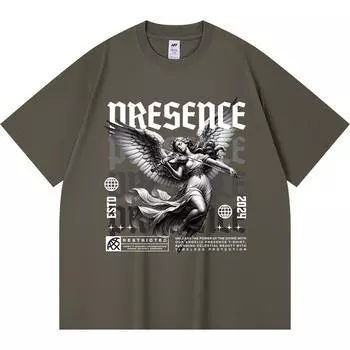 230GSM 100% Cotton T-Shirt Presence Angle Print Tees Funny Harajuku Style Combed Cotton Tshirt XS абрикосовый