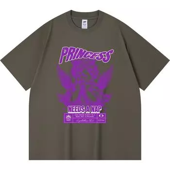 230GSM 100% Cotton T-Shirt Princess Needs a Nap Print Tees Funny Harajuku Style Combed Cotton Tshirt XS абрикосовый