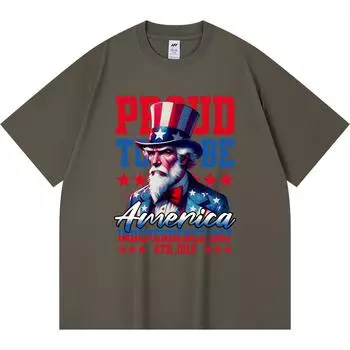 230GSM 100% Cotton T-Shirt Proud to be America Print Tees Funny Harajuku Style Combed Cotton Tshirt XS абрикосовый