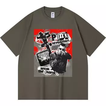 230GSM 100% Cotton T-Shirt Punk Revolution Print Tees Funny Harajuku Style Combed Cotton Tshirt XS абрикосовый