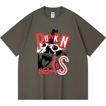 230GSM 100% Cotton T-Shirt Punkin Heads Print Tees Funny Harajuku Style Combed Cotton Tshirt XS абрикосовый