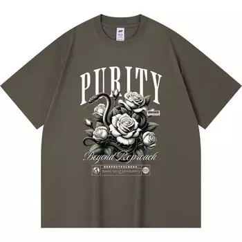 230GSM 100% Cotton T-Shirt Purity Print Tees Funny Harajuku Style Combed Cotton Tshirt XS абрикосовый