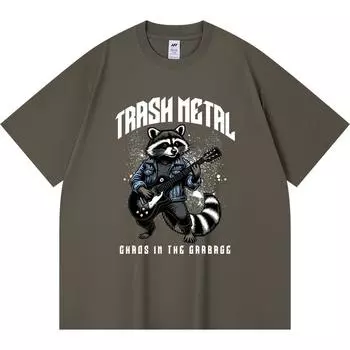 230GSM 100% Cotton T-Shirt Raccoon playing guitar Print Tees Funny Harajuku Style Combed Cotton Tshirt XS абрикосовый