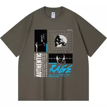 230GSM 100% Cotton T-Shirt Rage Print Tees Funny Harajuku Style Combed Cotton Tshirt XS абрикосовый