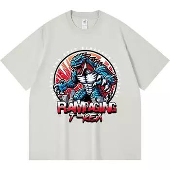 230GSM 100% Cotton T-Shirt Rampaging T-rex Print Tees Funny Harajuku Style Combed Cotton Tshirt XS абрикосовый