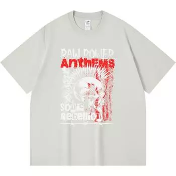 230GSM 100% Cotton T-Shirt Raw Power Anthems Print Tees Funny Harajuku Style Combed Cotton Tshirt XS абрикосовый